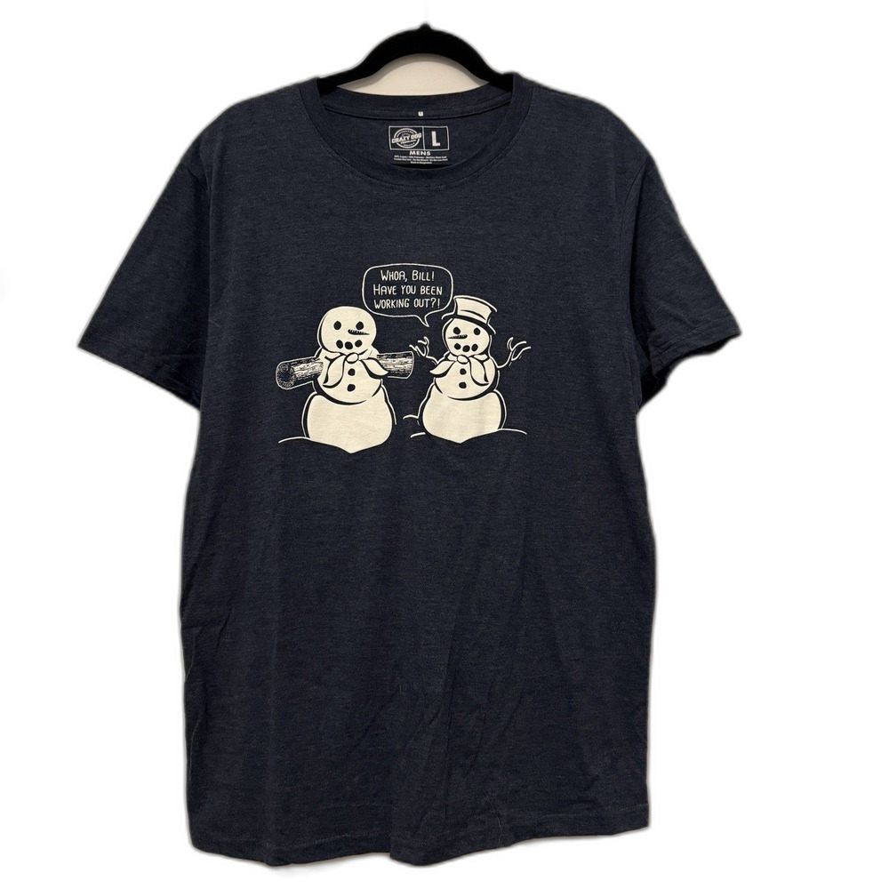 Crazy Dog Graphic T-Shirt Men's Large Black Funny Casual‎ Tee Snowman Workout